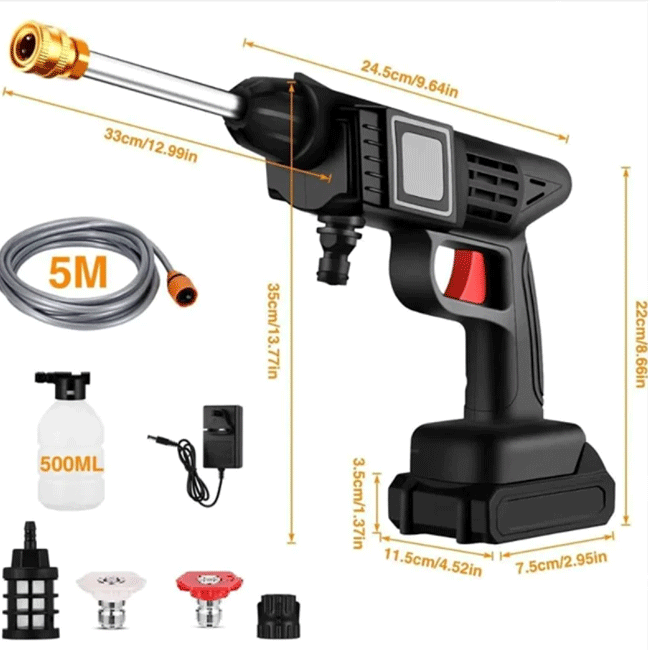2 Battery 48V Rechargeable Cordless High Pressure Washer Gun